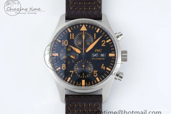 MIROTIME 0509 Pilot Chrono SS AZF 1:1 Best Edition Black Dial Orange Markers on Brown Leather Strap A EasyCare 7065